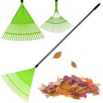 OUTO Telescopic Rake Set Adjustable Garden Broom (46 to 61 inches) Long Handle with 3 Heads for Quick Clean Up of Lawn Yard Leaf & Roof