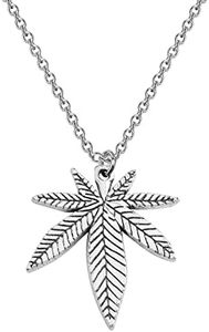 MYSOMY Collar con colgante de hoja de cannabis con tarjeta, regalo ideal para los amantes de las malas hierbas, Acero inoxidable