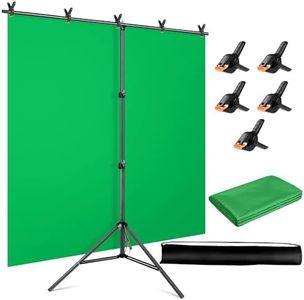 Green Screen Backdrop with Stand Kit, 5 x 6.5 ft Portable Chromakey Green Screen Stand kit with T-Shaped Stand & Carrying Bag & 5 Clamps, Greenscreen Background with Stand for Streaming, Gaming, Zoom