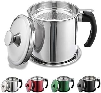 Kyraton Récipient à graisse de bacon avec passoire, récipient à huile en acier inoxydable de 1.4 L, poignée facile à saisir, convient pour stocker l'huile de friture et la graisse de cuisson