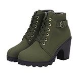 Gothic Ankle Boots for Women UK Sale Low Heels Cowboy Booties for Ladies UK Solid Lace Up Booties Winter Womens Shoes Chevalier's Boots Working Boots Walking Plus Size 3-7.12 Non-Slip