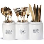 Howise Silverware Holder, Ceramic Spoon and Fork Holder, Silverware Holder for Countertop, Utensil Holder Cutlery Organizer for Knife