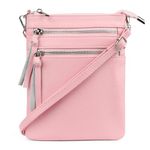 Befen Genuine Leather Crossbody Bag for Women Triple Zip Shoulder Purse with Adjustable Strap-Macaron Blush Pink