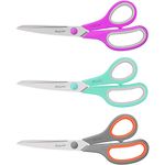 8" Multipurpose Scissors 3 Pack with Ultra Sharp Blades, Comfort-Grip Handles, Sturdy for School Home Office Art Craft Sewing Tailor Heavy Duty