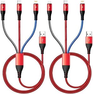 Multi Charging Cable [2Pack 4Ft] 3 in 1 Charger Cable Nylon Braided Fast Charging Cord Multi USB Cable Phone Charger Cord with Type-C/Micro USB/IP Port for Cell Phones,Samsung Galaxy,iPads,Tablets