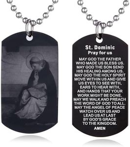 FAYERXL Catholic Christian Holy Bible Verse Scripture Baptism Religious Communion Confirmation Rite Gift Dog Tag Necklace for Men/Church pastor (St.Dominic Prayer for us)