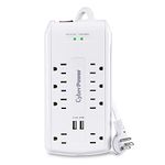 CyberPower CSP806U Professional Surge Protector, 3000J/125V, 15A, 8 Outlets, 2 USB Charging Ports, 6 Foot Cord, White, UL Listed