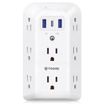 TROND USB C Surge Protector Outlet Extender, 8 Widely-Spaced Wall Plug Expander, 3 USB Splitter (1 Type C), Multi Plug Outlet with Switch, 3 Sided Small Power Adapter for Dorm Room, Kitchen, Bathroom