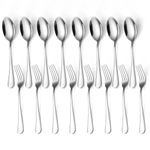 16 PCS Dinner Forks (8 inch) and Spoons (6.7 inch) Silverware Set, Cutlery Set for Home, Kitchen, Restaurant, Dishwasher Safe (Silver)