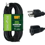 GREATIDE 100 Ft Outdoor Extension Cord for Christmas Decorations- 16/3 SJTW Waterproof Power Cable with 3 Prong Grounded Plug, Black