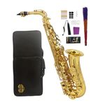 WUQIMUSC Alto Saxophone Eb Gold Lacquer Finish Complete Starter Kit with Hard Case, Reeds & Maintenance Accessories for Entry & Intermediate Musicians, Beginners