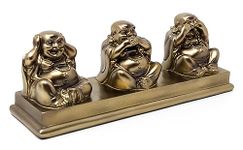 THORNE ANTIQUES AND COLLECTABLES Three Wise Buddhas - Hear No Evil Speak No Evil See No Evil - Lovely Laughing Buddha Ornament in Bronze Colour