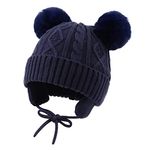 JANGANNSA Winter Baby Girls Beanie Infant Toddler Warm Hat for Boys Knitted Baby Beanies with Pompom(Navy,L)