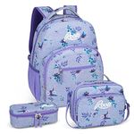 Roots Athletic 3-in-1 Matching Water Resistant Teen Backpack and Lunch Bag Set with Bonus Pencil Case - Made from 100% Recycled Fabrics - 34 litres, Purple Floral, XL