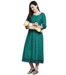 DUMMY SHAPE Maternity Gown for Women | Rayon Pregnancy Dress Kurta with Nursing Zippers for Pre & Post Partum | Feeding Kurtis (DSF-211-3XL, Teal)