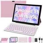 IWEGGO 10.1 Inch Tablet, Android 11 Tablet with Keyboard, 4GB RAM 64GB Storage 512GB Expandable, 8MP Camera Tableta, 1.5Ghz Quad-Core Processor, 1280*800 FHD Tableta PC, 6000MAH Battery 10" Tab(Pink)