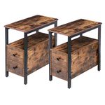 HOOBRO Set of 2 End Tables, Recliner Side Table with 2 Drawer and Open Shelf, Narrow Nightstand for Small Space, in Living Room Bedroom Balcony, Wood Look Accent Table, Rustic Brown BF54BZP201G2