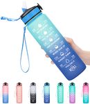 MEITAGIE 1 litre Motivational Sports Water Bottle with Straw & Time Maker,Leakproof with BPA Free Lid,Toxin Free Plastic Drink Bottle Design for Sports Gym Office Running(Turquoise Blue)