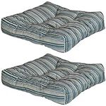 Sunnydaze 20-Inch Square Tufted Indoor/Outdoor Patio Cushions - Set of 2 - Neutral Stripes