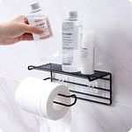 HOME CUBE 1 Pc Adhesive Toilet Paper Holder with Phone Shelf, Wall Mounted Toilet Paper Roll Holder, Bathroom Tissue Roll Holder No Drilling Required - Black