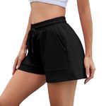 Irdcomps Women's Running Shorts Gym Cotton Sweat Sports Workout Cycling Athletic Lounge Hiking High Waist with Pockets Black，M