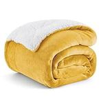 BEDSURE Cuddly Blanket Fluffy Sofa Throw Yellow - Small Sofa Blanket Throw and Living Room Blanket Made of Soft Fleece and Warm Sherpa Fleece Blanket 130 x 150 cm