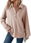 Dokotoo Polo Shirts for Women Collared Neck Cable Knit Womens Tops 2024 Buttons Beige Medium