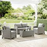 DEVOKO 4PCS Patio Wicker Furniture Set Center Table Silver Grey Rattan Chairs and Grey Cushions Outdoor Furniture for Backyard, Garden, Blacony