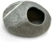 iPrimio 100% Natural Wool Eco-Friendly 40 cm Cat Cave - Handmade Premium Shaped Felt - Makes Great Covered Cat House and Bed for Cats & Kittens - for Indoor Cozy Hideaway - Medium Pod Soft Hoode(Gray)