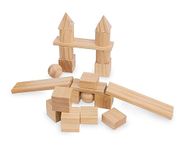 Kinderfeets Mixed Blocks | 100 Solid Pinewood Building Blocks with Wooden Storage Tray - Classic Wooden Blocks for Toddlers Ages 2+ (Natural)