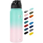 Fanhaw 20 Oz Insulated Stainless Steel Water Bottle with 1 Lid (Chug Lid) - For Kids, Women, Men | Leak & Sweat Proof with Anti-Dust Lid (Green Pink)