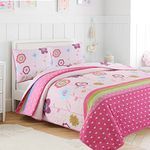 Cozy Line Home Fashions Microfiber Reversible Kids/Girls Coverlet Bedspread Quilt Set with Shams (Flower Garden, Twin - 2 Pieces)