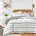 FlySheep 3 Pcs Comforter Set Twin Modern Boho White, Bohemian Aztec Geometric Black Striped Lightweight Bedding Set for All Season, Brushed Microfiber Comforter + 2 Pillow Shams