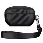 HAOBOBRO Case Compatible with Sony WF-1000XM5 (2023), Carbon Fiber Style Vegan Leather Case Designed for Earbuds WF1000XM5 Case Cover, Protective Cover with Lanyard for Women/Men- Black