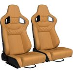 WIILAYOK 2 Pack Racing Seats, Pair of Bucket Seats with Dual Lock Sliders for Front-Back Adjustment, PVC Leather Universal Racing Seats for Cars, Tan