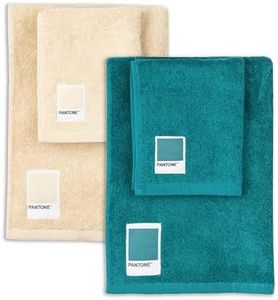 PANTONE™ - Asciugamani Bagno Viso e Bidet Spugna Puro Cotone 100% Certificato OEKO-TEX, 2 Set Asciugamani Bagno 50x100 e 40x50 Morbidi e Assorbenti anche come Asciugamano Palestra, Ottanio e Vaniglia