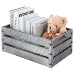 MyGift 16-inch Rustic Silver Galvanized Metal Storage Crate Display Box with Vintage Corner Studs & Handles