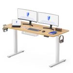 FLEXISPOT 140 * 60cm Electric Standing Desk Adjustable Sit Stand Up Desk Computer Desk with Hook Memory Function for Office and Home (Maple+White)