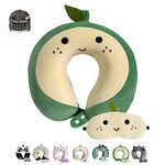 Travel Neck Pillow for Kids and Adult with Eye Mask,Neck Support U-Shaped Animal Pillows for Airplane,Car, Train,Travelling,Sleeping