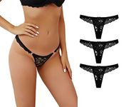 marysgift G String Seamless Thongs for Women Underwear Black Breathable Knickers Hipster Bikini Lace Briefs (T01,M UK 6 8)