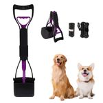 SULIVES Portable Pet Pooper Scooper - Foldable Dog Pooper Scooper with Waste Bag, Indoor and Outdoor Walks Dog Poop Waste Pick Up Rake - Long Handle