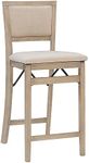 Linon Keira Natural Rustic Wooden Folding Counter Stool with Beige Upholstered Seat and Back