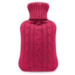 KEPLIN Cosy Hot Water Bottle with Knitted Cover - Relieves Body Aches & Pains, Washable Safe & Durable Heating Pad - Ideal Cosy Nights & Gifts - Large 2L (Plum)