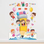 CVANU Joyful Children Learning ABC Vinyl Wall Sticker for Kids, Nursery School, Play School_Size(110cm X 90cm)_Multicolour