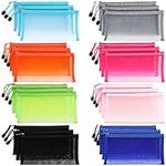 Belle Vous 24 Pack of Assorted Plastic Mesh Zipper Pouches - Document Zip File Bags/Folders - 8 Colours - Wallets for Travel Accessories, Cosmetics, School/Office, Pens/Pencils, or Bill Bag