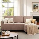 Shintenchi Convertible Sectional Sofa Couch, Modern Linen Fabric L-Shaped Couch 3-Seat Sofa Sectional with Reversible Chaise for Small Living Room, Apartment and Small Space (Light Brown)