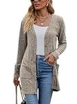 Famulily Ladies Open Front Long Cardigans with Pockets for Women Cosy Loose Open Front Sweater Jumper Coat (M, Khaki)