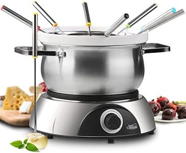 Artestia 14.79-Cup Large Capacity Electric Fondue Pot - 1-QT Ceramic Fondue for Cheese, Chocolat & 2.6-QT S/S Fondue Pot for Broth, Hot Oil, 1500W Temperature Control, 8 Color-Coded Forks, S/S Base