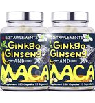 2 Bottles (360 capsules) Maca Root 4000mg, Ginkgo Biloba, Korean Red (Panax) Ginseng - 4256mg Vegan - Zinc, Vitamins D3, E, B5, B6, B12, A, K, Folic Acid, Selenium for Immune System, Hormonal Activity