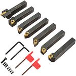 BestEquip Indexable Carbide Lathe Tools 1/2" Metal Lathe Cutting Tools 7 Pcs/Set Indexable lathe tools Super-Hard 40CR Lathe Bits Carbide Lathe Tool for Lathe Black Compact and Portable